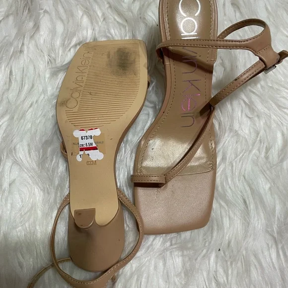Calvin Klein Tan Heeled Sandals with Ankle Straps - Picture 4 of 5
